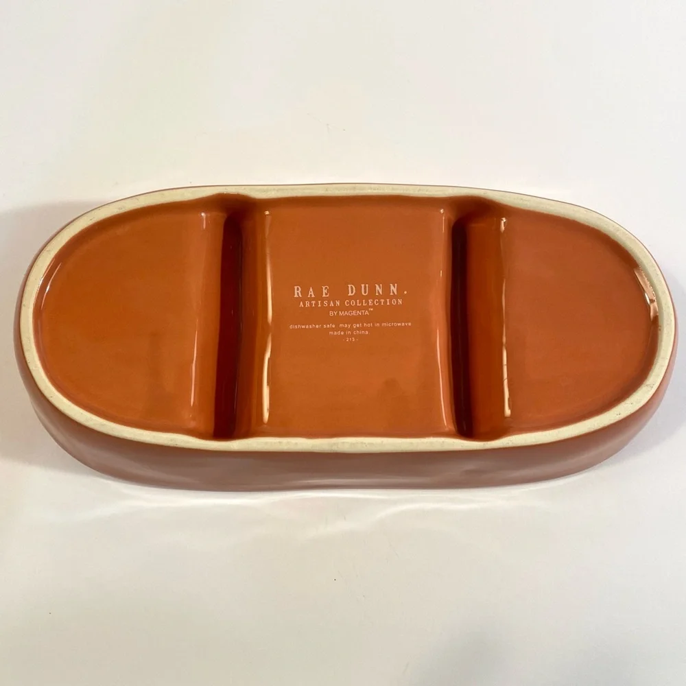 Rae Dunn Orange More S’mores Ceramic Pottery 3 Section Divided Dish Serving Tray